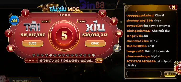Siêu Phẩm Tài Xỉu MD5 Tại Bin88 Cơ Hội Giành Jackpot 7 Tỷ